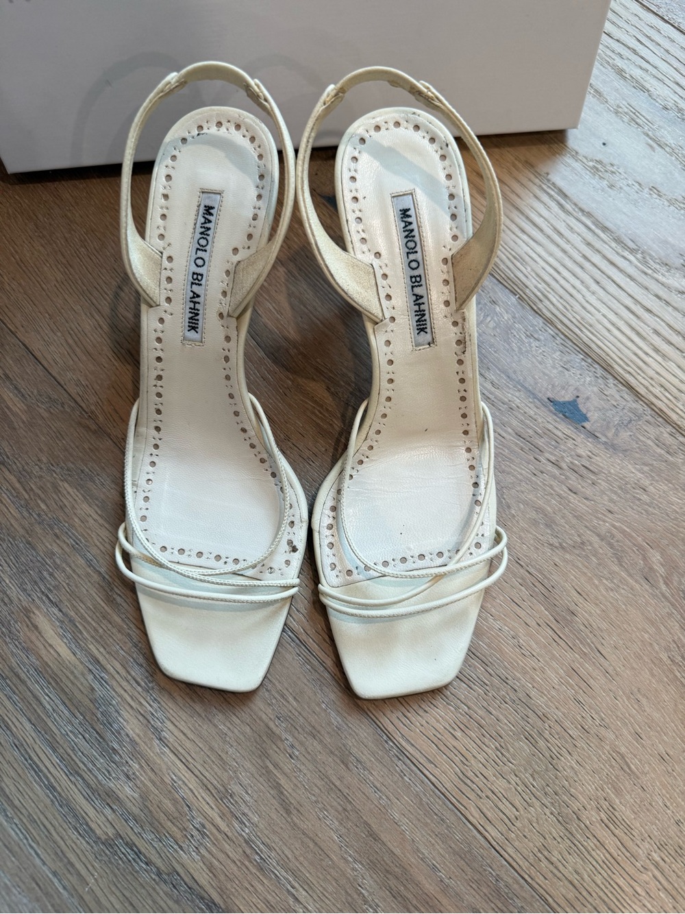 Manolo Blahnik Cream Strappy Slingback Sandals